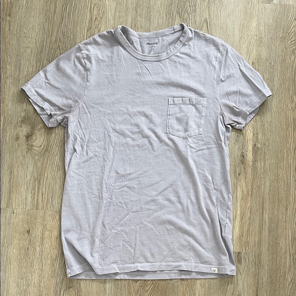 Small Madewell Light Gray-Purple Short Sleeve Pocket Tee